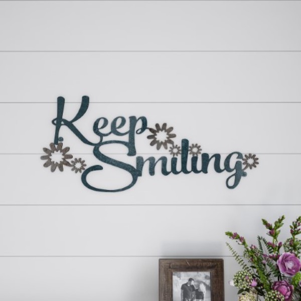 Hastings Home Metal Cutout, Keep Smiling Decorative Wall Sign, 3D Word Art Accent Décor, Modern Rustic Farmhouse 897634XOG